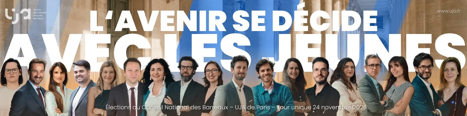 Les dix-huit candidates et candidats de la liste UJA de Paris au Conseil national des barreaux